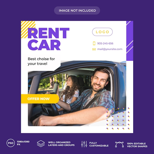 PSD plantilla de banner de redes sociales de rent car