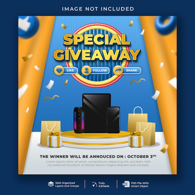 PSD plantilla de banner de redes sociales de sorteo