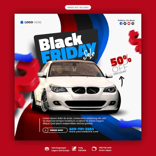 PSD plantilla de banner de redes sociales de super venta de viernes negro