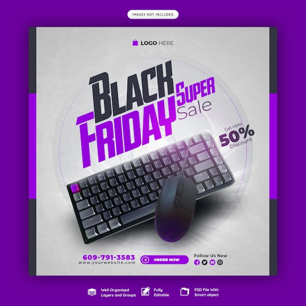 PSD plantilla de banner de redes sociales de super venta de viernes negro