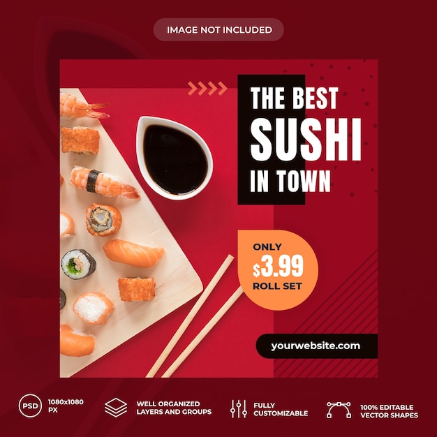 PSD plantilla de banner de redes sociales de sushi