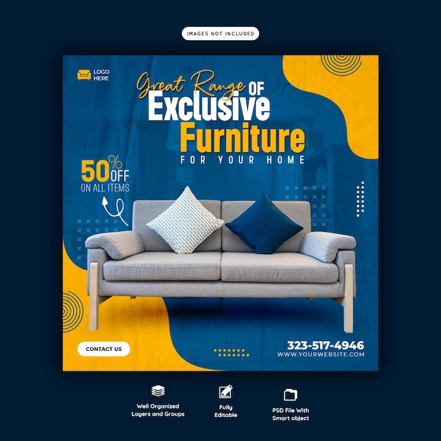 Plantilla de banner de redes sociales de venta de muebles