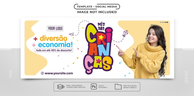 PSD plantilla de banner de redes sociales para las ventas del mes de los niños