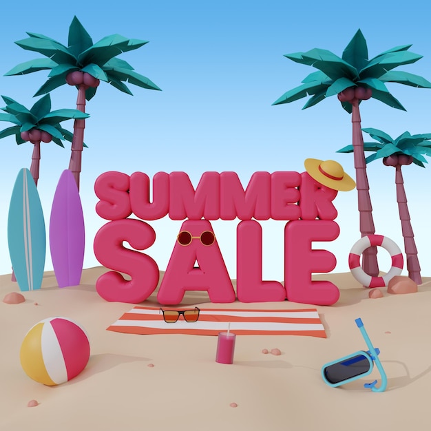 Plantilla de banner de render 3d para venta de verano