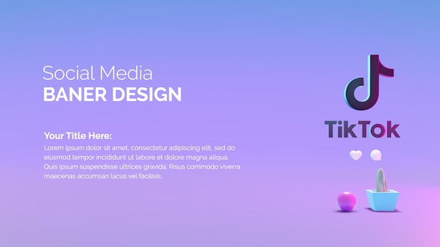 Plantilla de banner de renderizado 3D con icono de Tik Tok