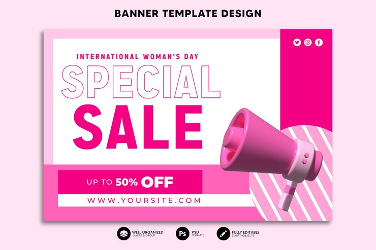 Plantilla de banner de representación 3D de celebración del día internacional de la mujer