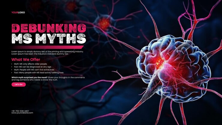 PSD plantilla de banner del sistema ms ms progresivo con animación realista de células cerebrales humanas y neuronas con capilares rojos visibles
