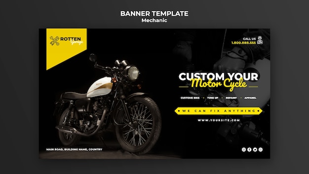 PSD plantilla de banner para taller de reparación de motocicletas