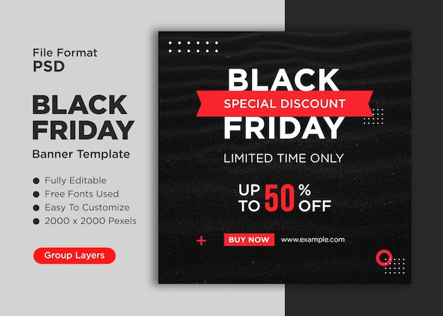 Plantilla de banner de venta del Black Friday para redes sociales y publicaciones de Instagram