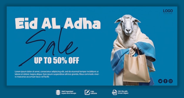 PSD plantilla de banner de venta de eid al adha banner de venta de eid al adha banner de compras de eid banner de eid ul adha