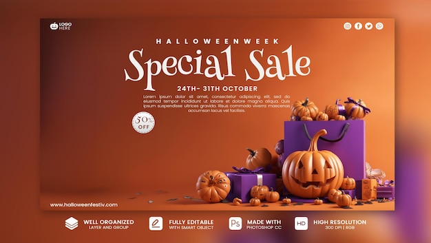 PSD plantilla de banner de venta especial de halloween psd