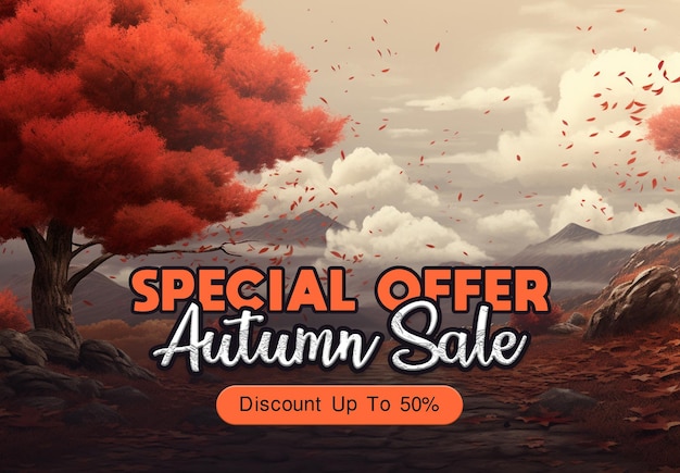 Plantilla de banner de venta de otoño con hojas realistas y de otoño