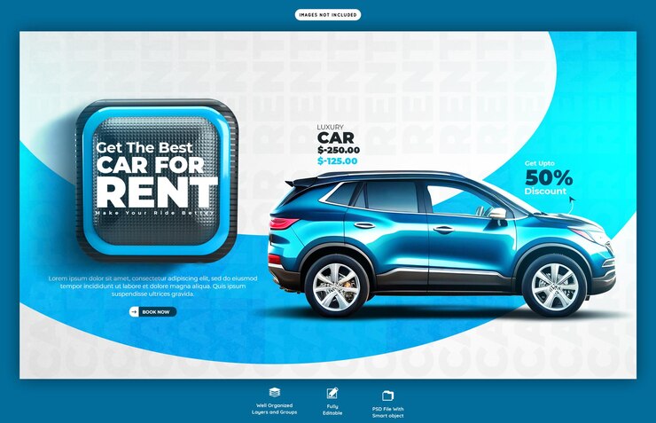 PSD plantilla de banner web de alquiler de automóviles y automóviles