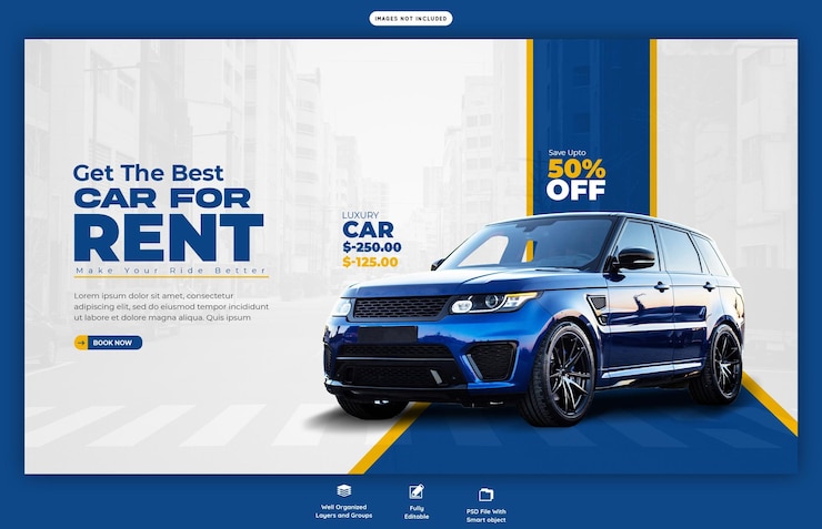 PSD plantilla de banner web de alquiler de coches y automoción
