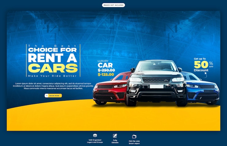 PSD plantilla de banner web de alquiler de coches y automoción