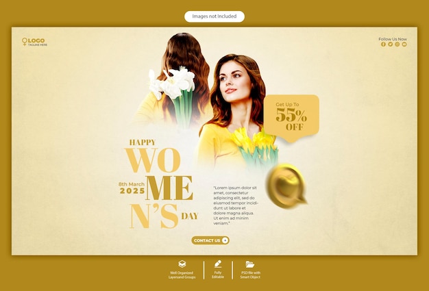 PSD plantilla de banner web para el día de la mujer y la súper venta de psd