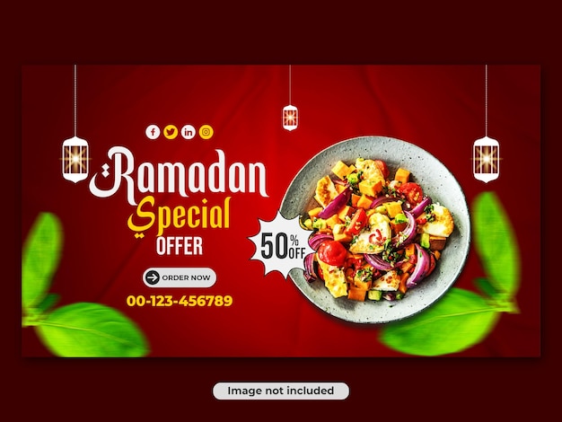 PSD plantilla de banner web y facebook de redes sociales de venta de comida especial de ramadán