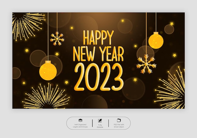 Plantilla de banner web de feliz año nuevo 2023