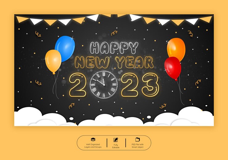 PSD plantilla de banner web de feliz año nuevo 2023