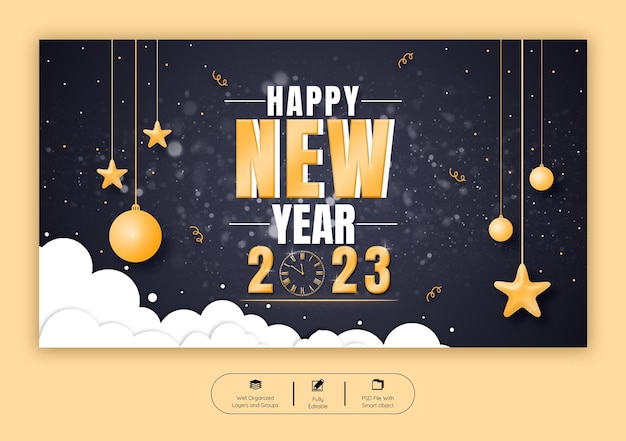 Plantilla de banner web de feliz año nuevo 2023