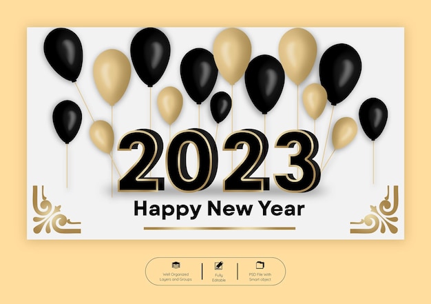 PSD plantilla de banner web de feliz año nuevo 2023