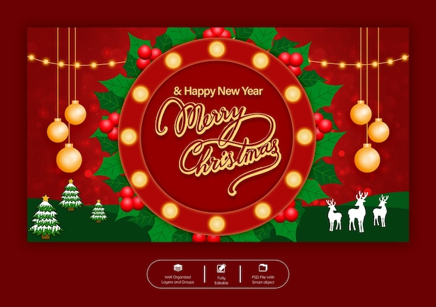 Plantilla de banner web feliz navidad y feliz año nuevo