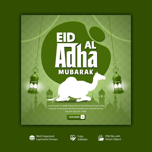 PSD plantilla de banner web del festival islámico de eid al adha mubarak