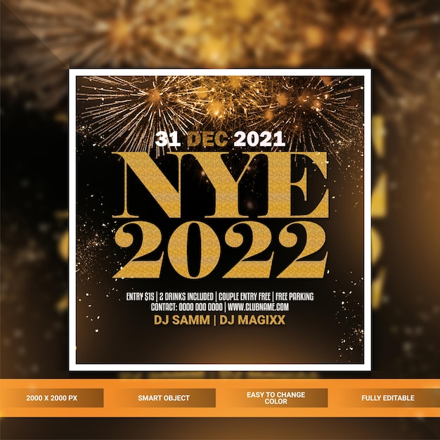 PSD plantilla de banner web de instagram de celebración de año nuevo 2022
