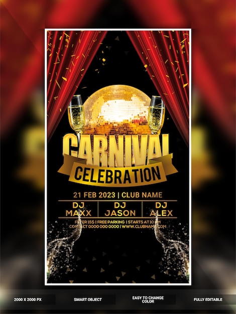 PSD plantilla de banner web de instagram de fiesta de celebración de carnaval