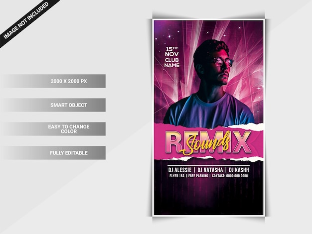 Plantilla de banner web de instagram de fiesta nocturna remix