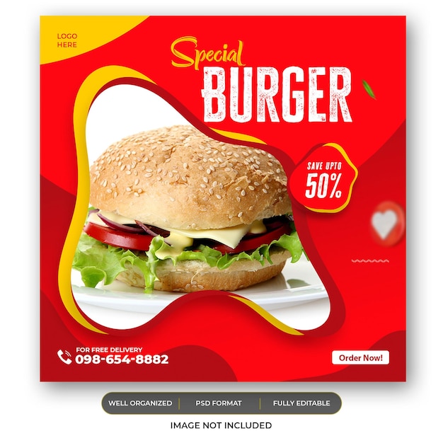 Plantilla de banner web del menú de hamburguesas y comida deliciosa