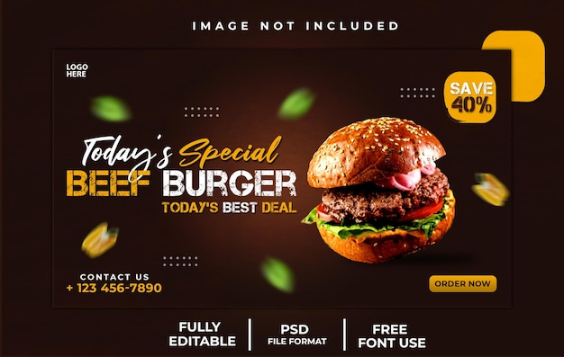 plantilla de banner web de menú de hamburguesas y comida