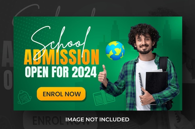PSD plantilla de banner web y miniatura de youtube de admisión a educación escolar
