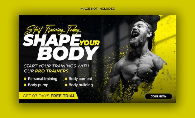 Plantilla de banner web y miniatura de youtube de fitness gym