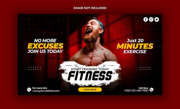 Plantilla de banner web y miniatura de youtube de fitness gym