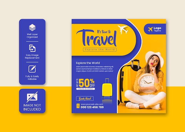 Plantilla de banner web o publicación de redes sociales de vacaciones de viaje