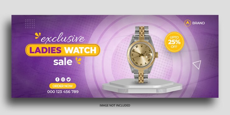 Plantilla de banner web de portada de Facebook de venta de relojes de mujer