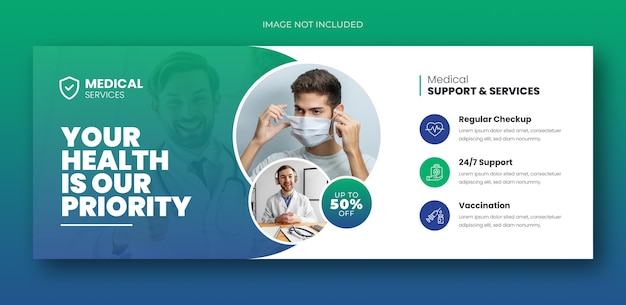 PSD plantilla de banner web y portada de línea de tiempo de facebook de atención médica médica