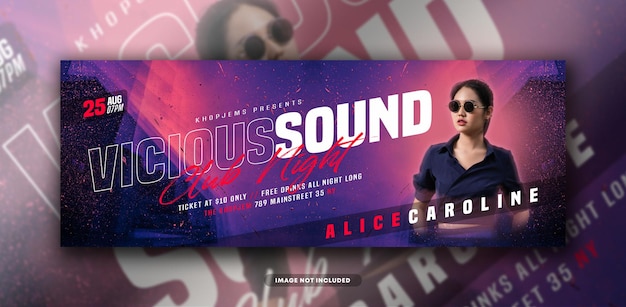 Plantilla de banner web y portada de línea de tiempo de facebook de fiesta de sonido vicioso psd premium