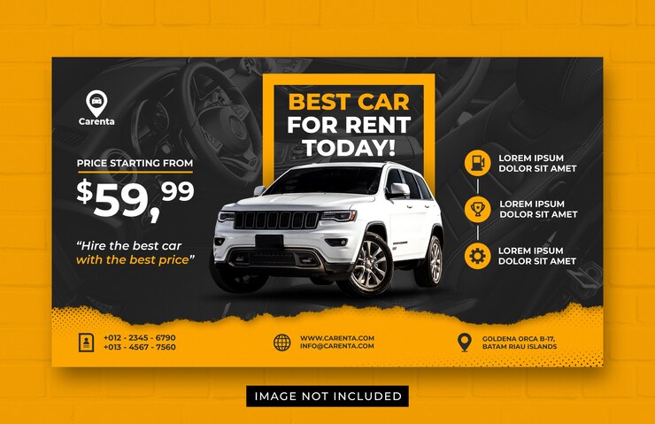 PSD plantilla de banner web de promoción de alquiler de coches
