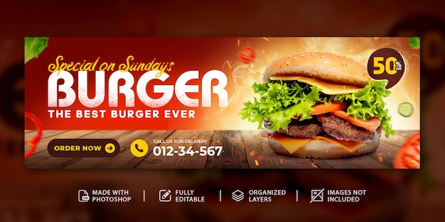 Plantilla de banner web de promoción de comida rápida de hamburguesa súper deliciosa PSD