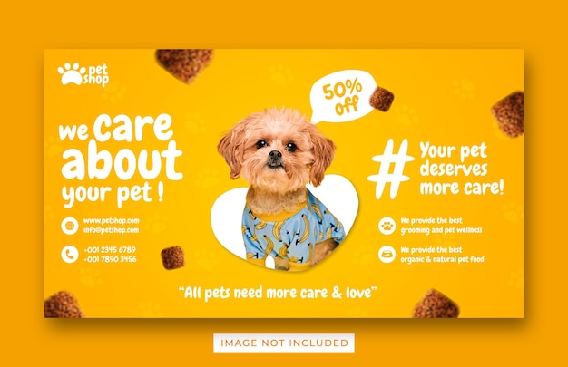 Plantilla de banner web de promoción de cuidado de mascotas