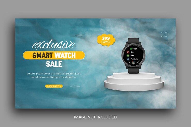 Plantilla de banner web de promoción de venta de relojes inteligentes
