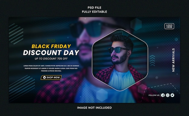 Plantilla de banner web y publicación de medios sosial de venta de viernes negro