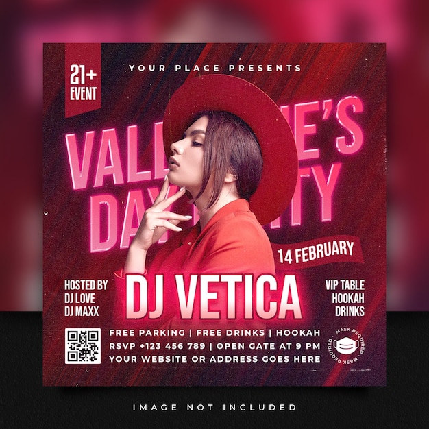 PSD plantilla de banner web y publicación de redes sociales de flyer de fiesta de san valentín