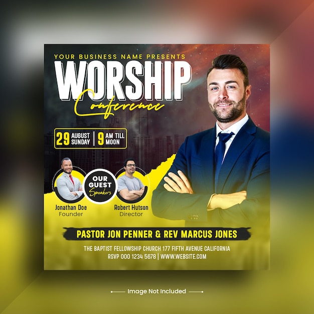 PSD plantilla de banner web de publicación de redes sociales de instagram de volante de conferencia de adoración