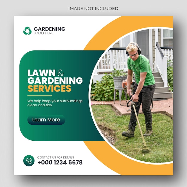 PSD plantilla de banner web de publicación en redes sociales para servicios de jardinería o césped