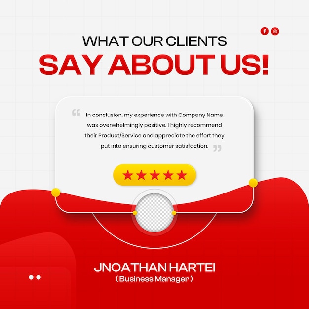 Plantilla de banner web de publicación de redes sociales de testimonio de comentarios de clientes