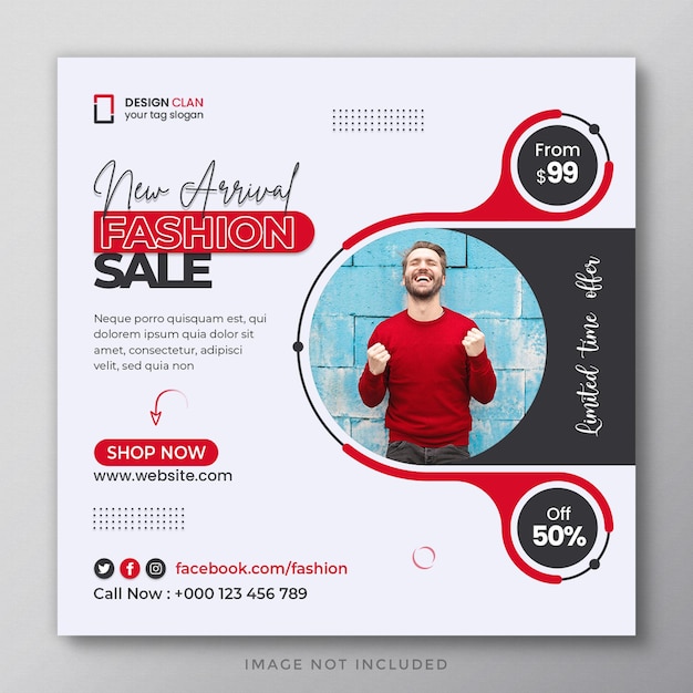 Plantilla de banner web y publicación de redes sociales de venta de moda