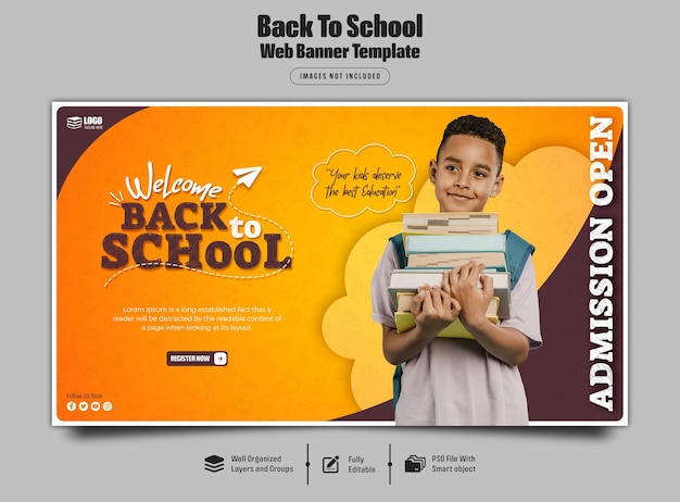 Plantilla de banner web de regreso a la escuela psd premium